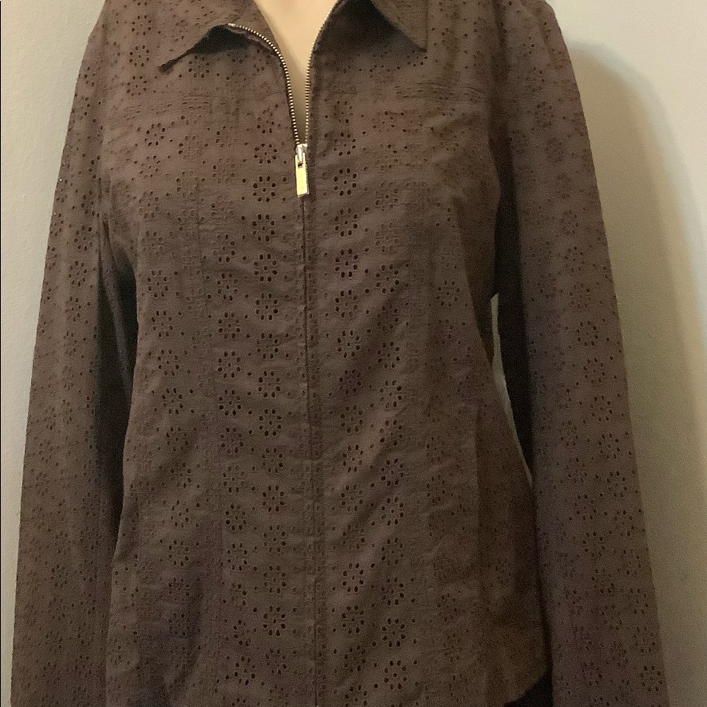 Vintage  John New York Signature Embroidered Brown ZIP up lined Jacket size M
